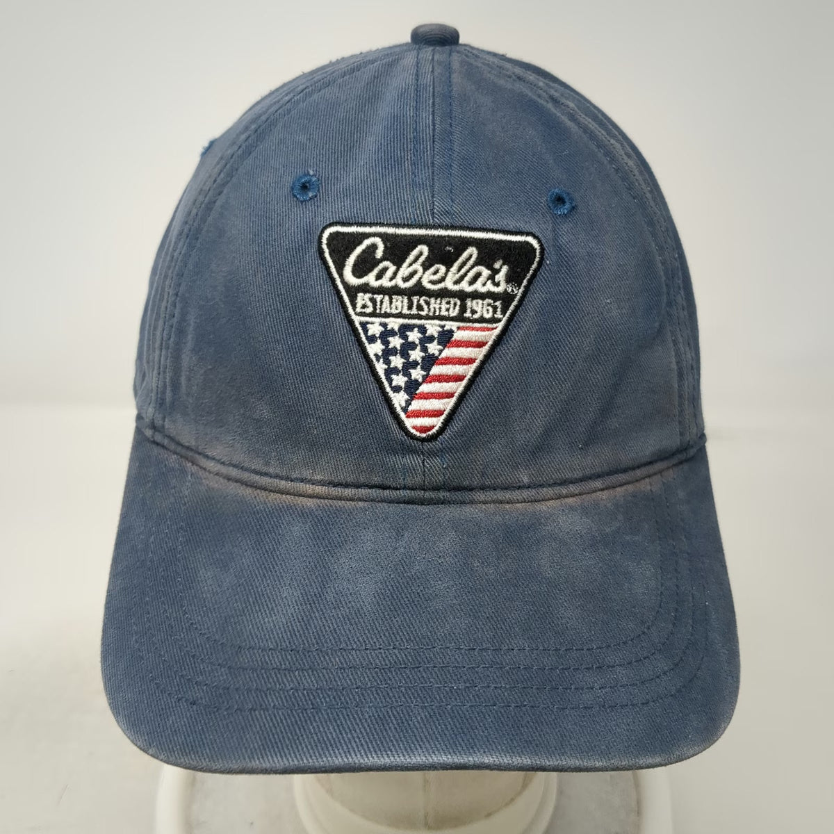 Cabela's Blue Baseball Cap One Size Embroidered Patch USA Flag Strapback Hat
