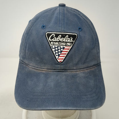 Cabela's Blue Baseball Cap One Size Embroidered Patch USA Flag Strapback Hat