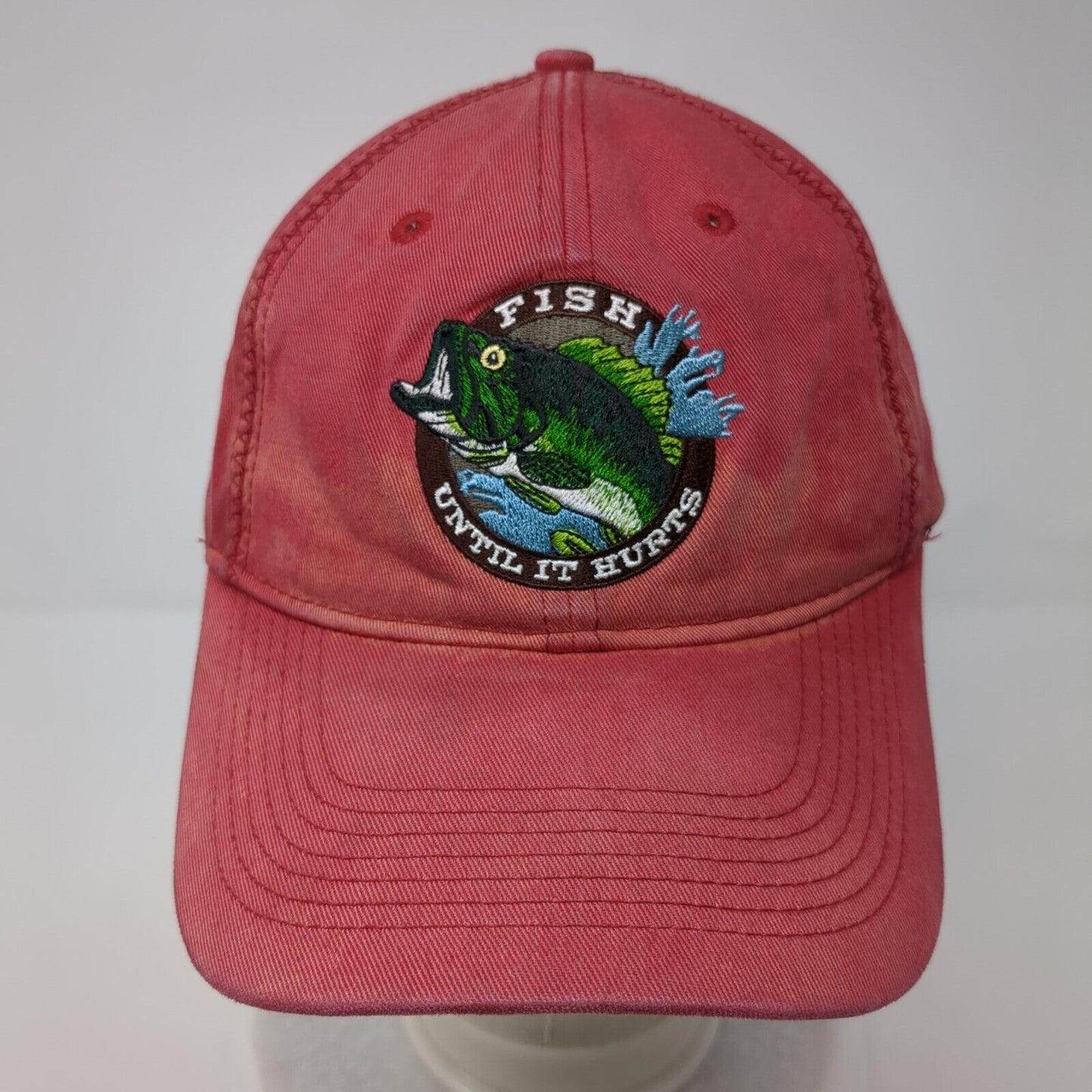 Fish Until It Hurts Strapback Hat Red OSFA Adjustable Embroidered