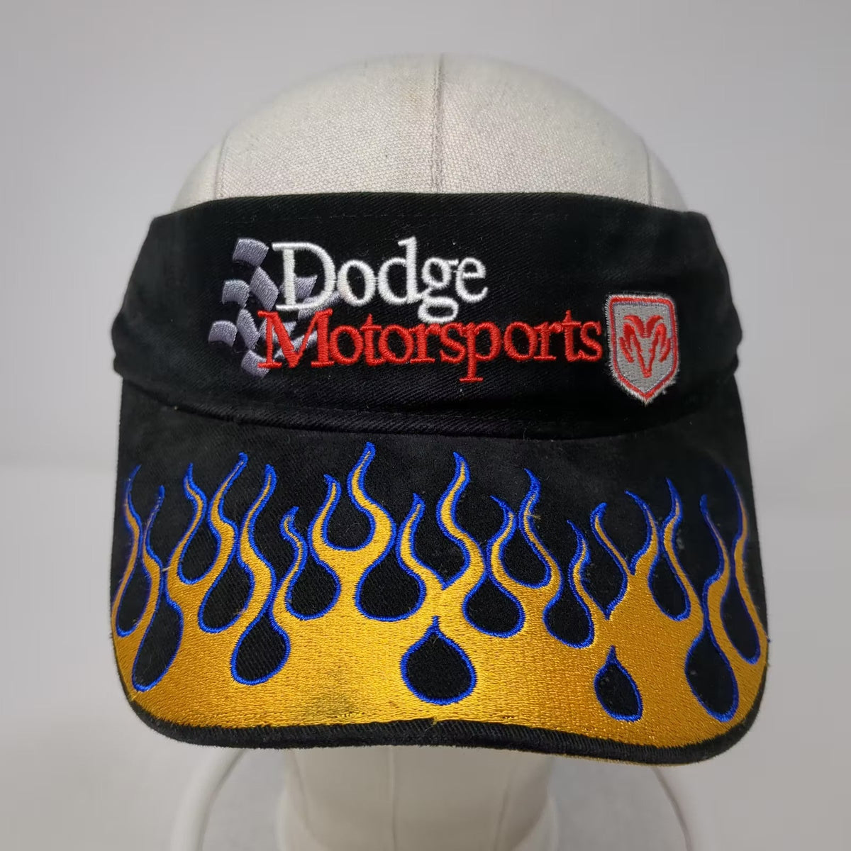 NASCAR Dodge Motorsports Racing Visor Black Gold Flames Drew Pearson Hat OSFA
