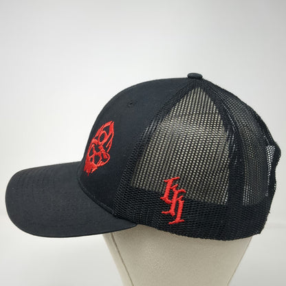 Black Helmet Trucker Hat One Size Red Skull Fire Fighter Mesh Snapback Logo Cap