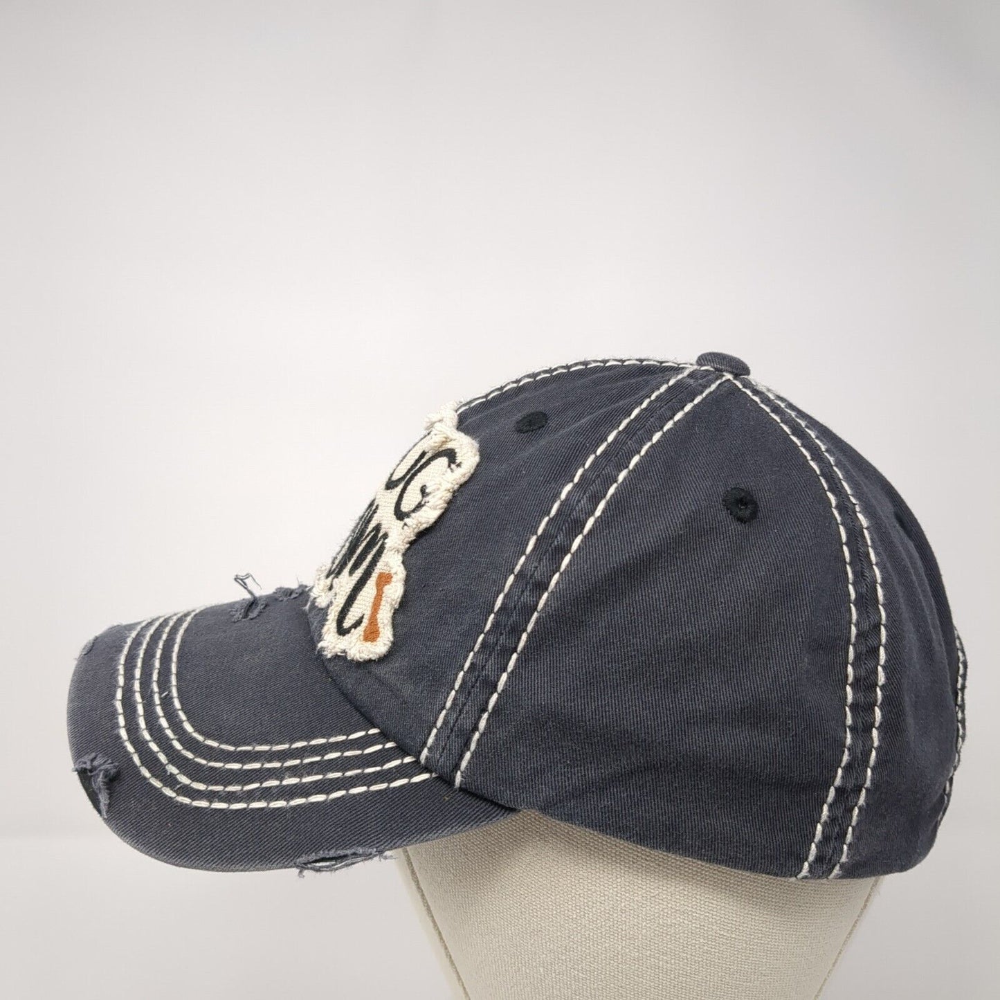 Dog Mom Strapback Hat Gray One Size Adjustable Embroidered Distressed Cotton