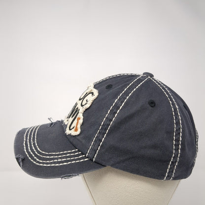 Dog Mom Strapback Hat Gray One Size Adjustable Embroidered Distressed Cotton