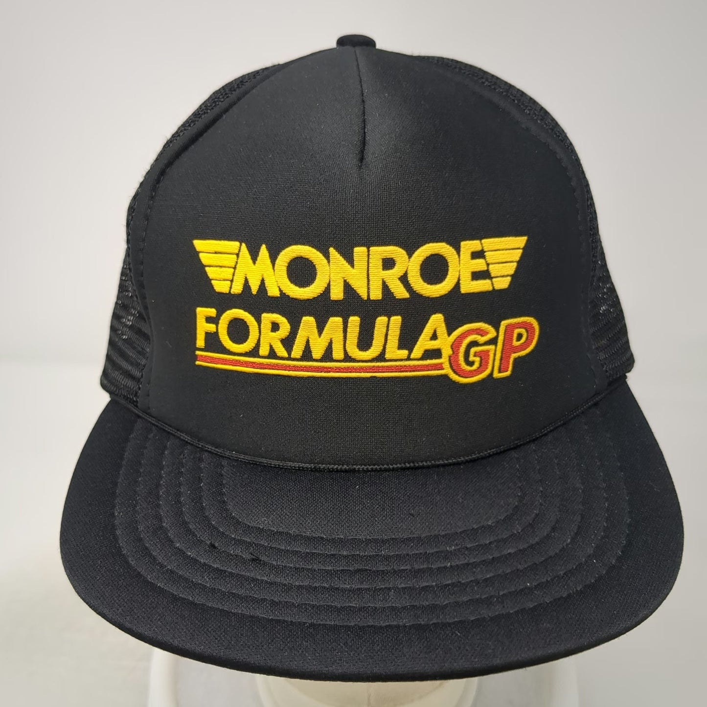 Monroe Formula GP Black Yellow Red Trucker Hat Snapback Mesh Racing Vintage