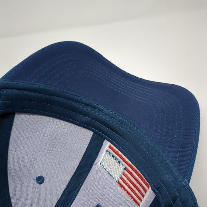 American Flag Strapback Hat Blue One Size Adjustable Embroidered Patriotic