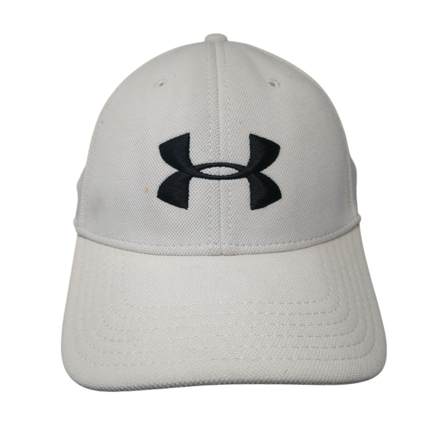 Under Armour Fitted Hat White Cream M/L Embroidered Vented Holes Polyester