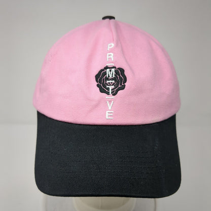 Primitive Slideback Hat Pink One Size Adjustable Embroidered Floral Cotton