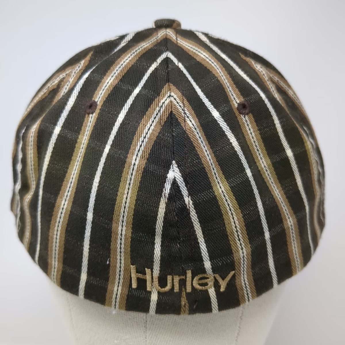 Hurley Baseball Cap Brown Gold White One Size Striped Flexfit Logo Fitted Hat