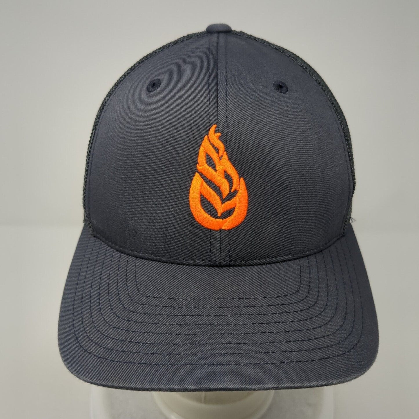 Port Authority Fitted Mesh Back Trucker Hat Gray L/XL Flexfit Logo