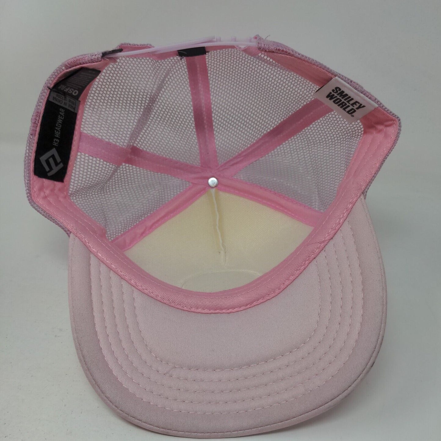 Smiley World Snapback Mesh Back Trucker Hat Pink OSFM H3 Headwear