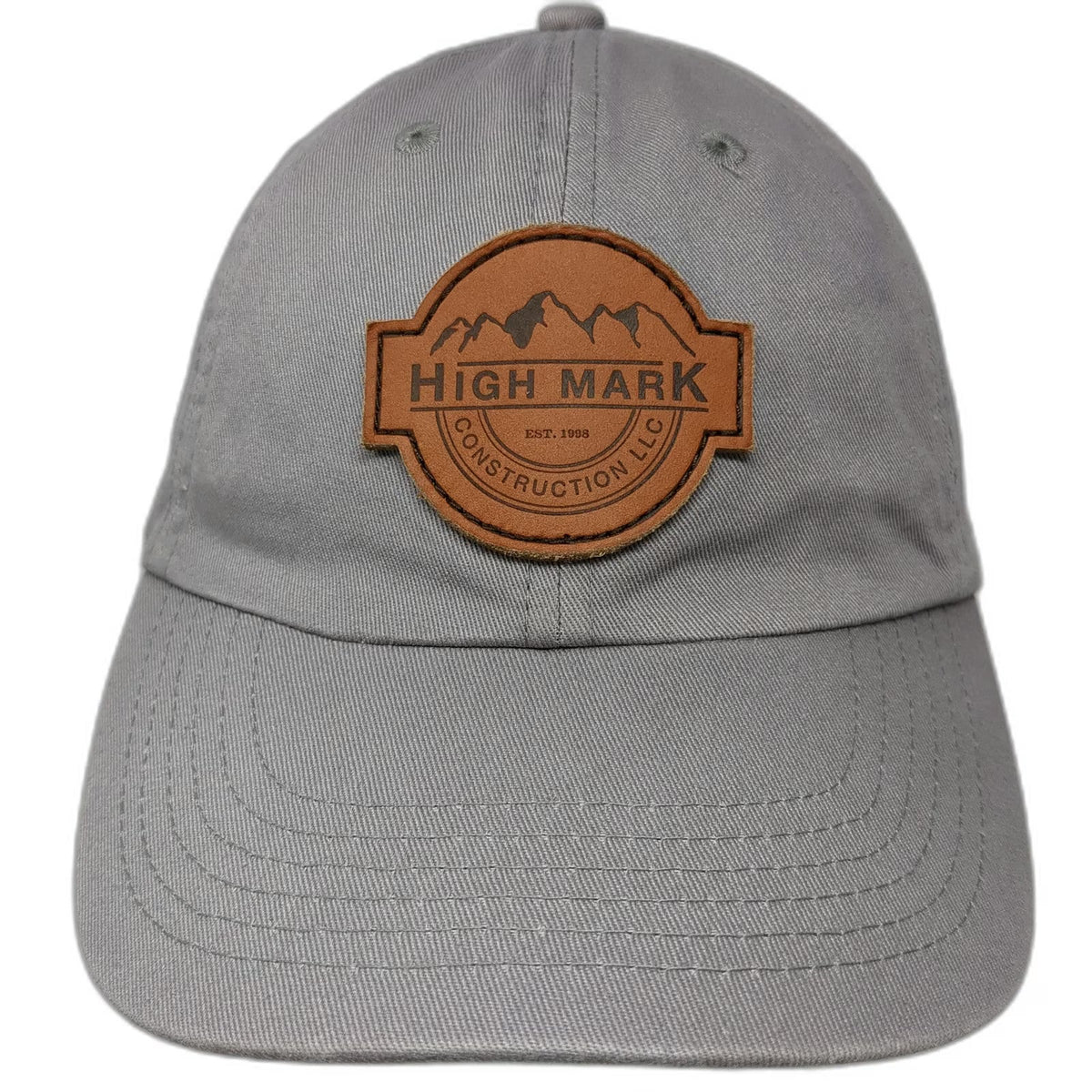 Gray One Size Baseball Cap High Mark Construction LLC Leather Patch Mountain Hat