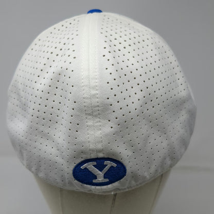 BYU Cougars NCAA Nike Baseball Cap White Blue 7 1/4 Perforated Mesh Dri-Fit Hat