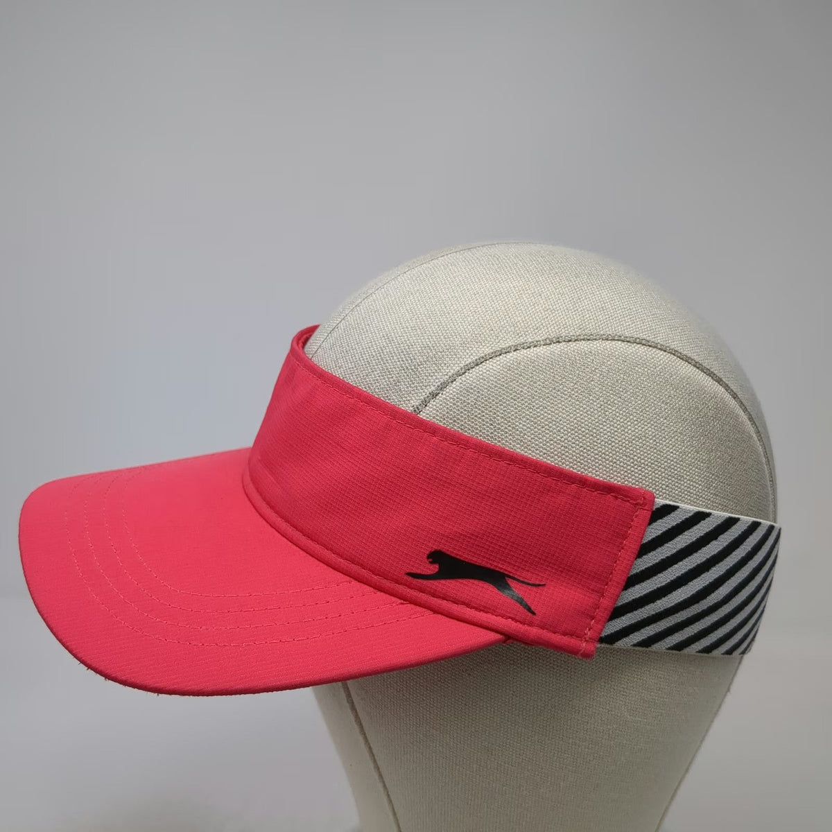 Slazenger Visor Pink One Size Black White Striped Elastic Back Panther Logo Hat