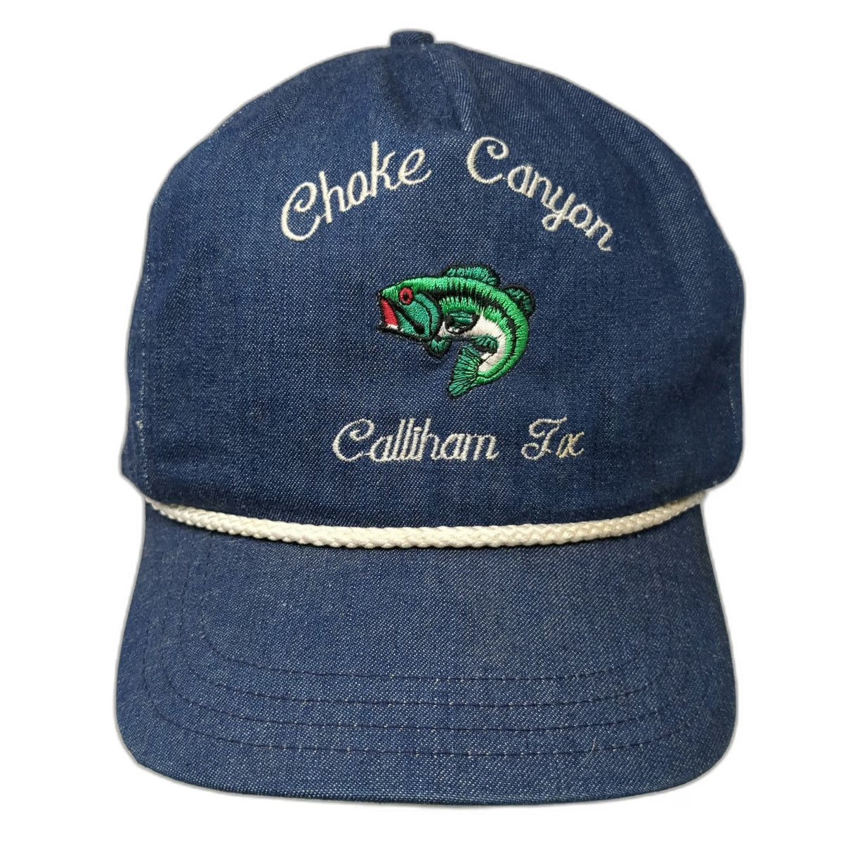 Stitch-N-Tyme 5 Panel Blue L Hat Denim Rope Choke Canyon Bass Fishing Texas
