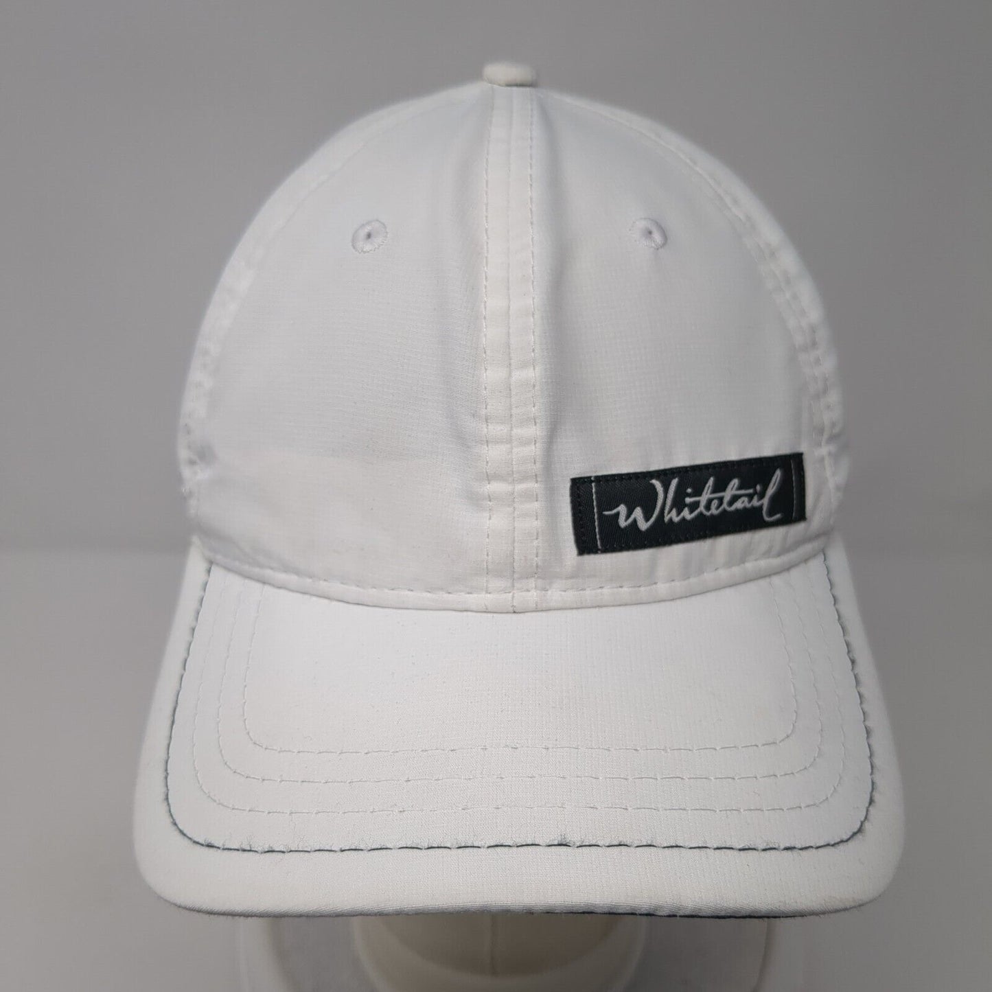 Whitetail Strapback Hat White One Size Adjustable Vented Holes 6 Panel Pukka