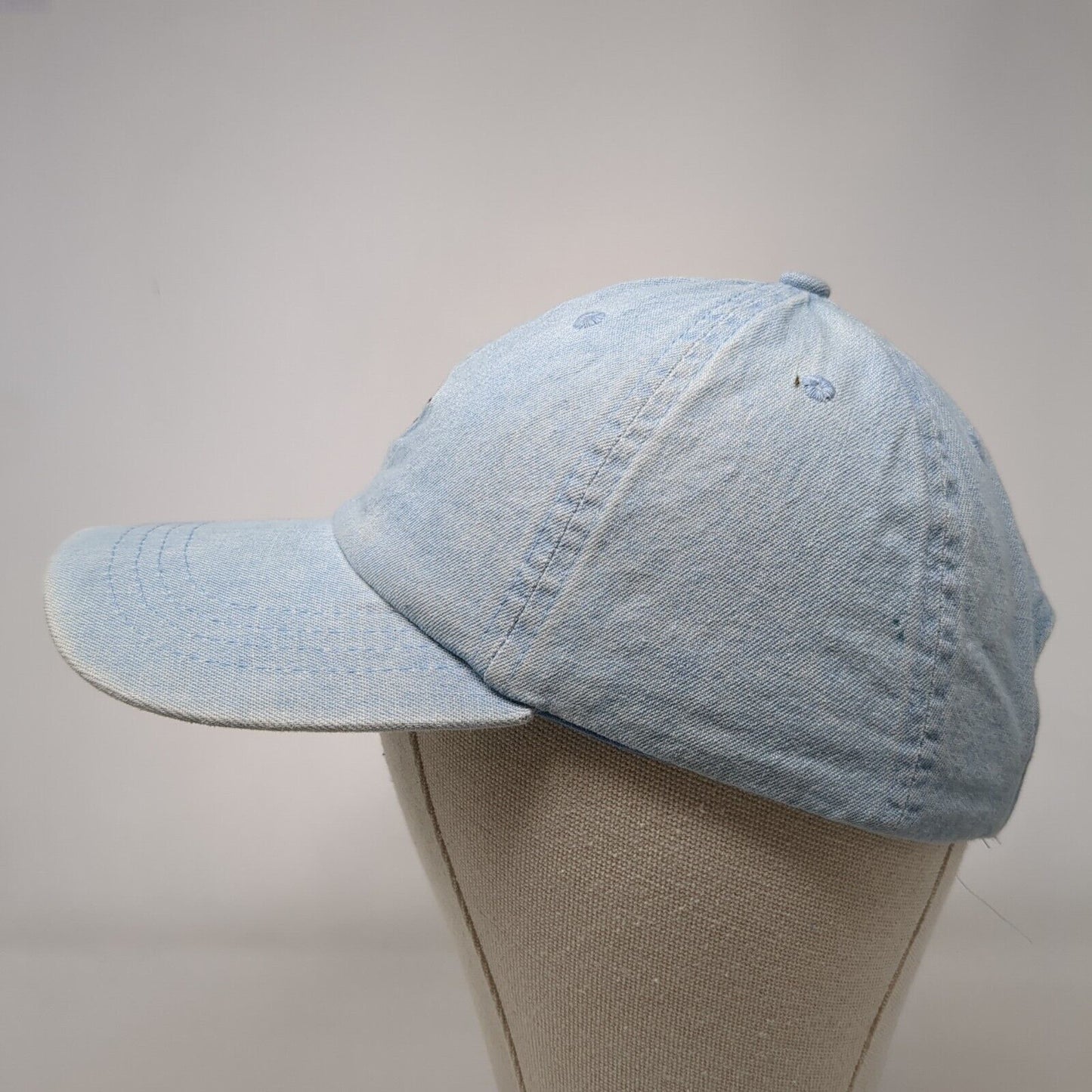 Rose Strapback Hat Blue OSFA Adjustable Embroidered Floral Denim Just Be