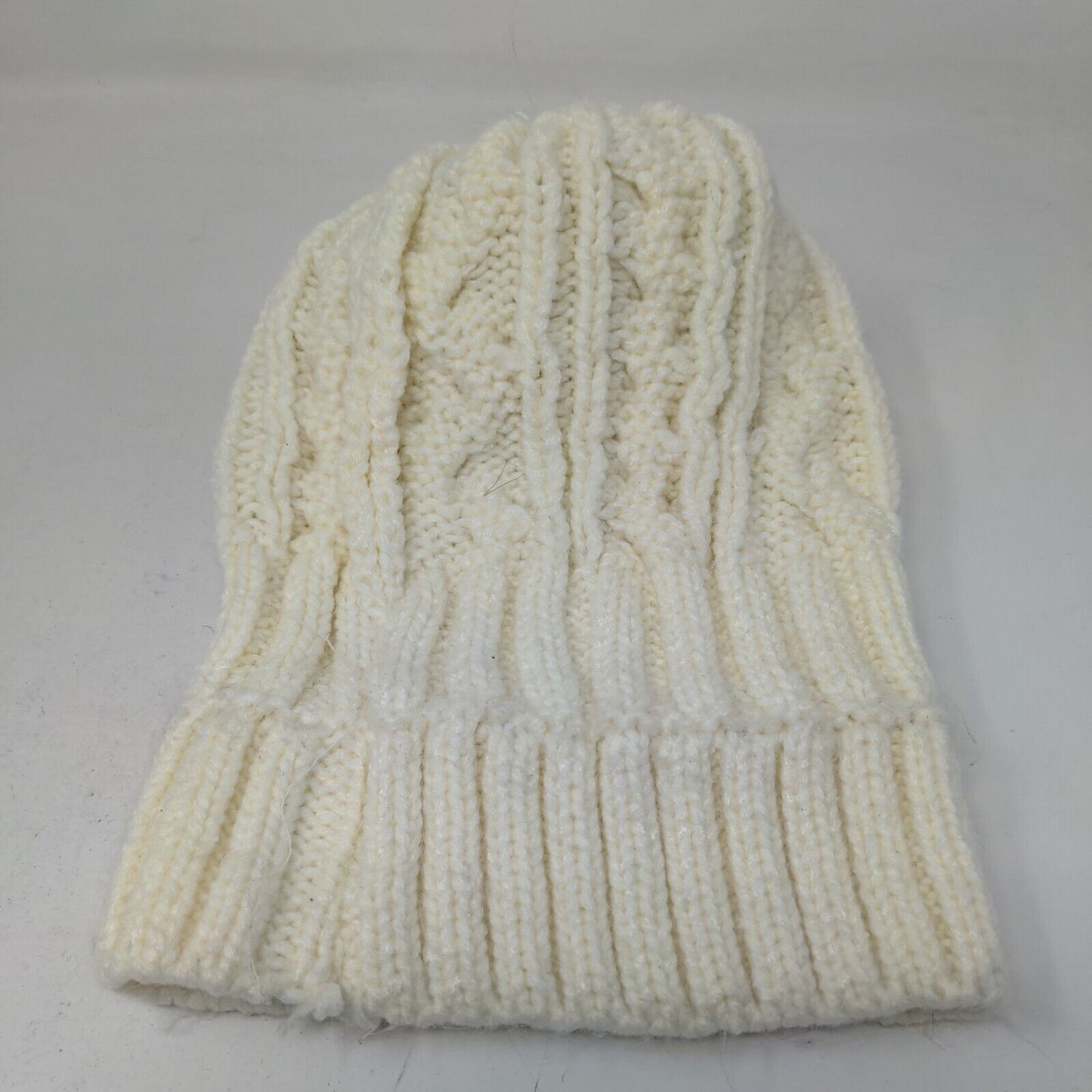 Unbranded Women's Knit Beanie Hat Cable Knit Cream Pom Pom Warm