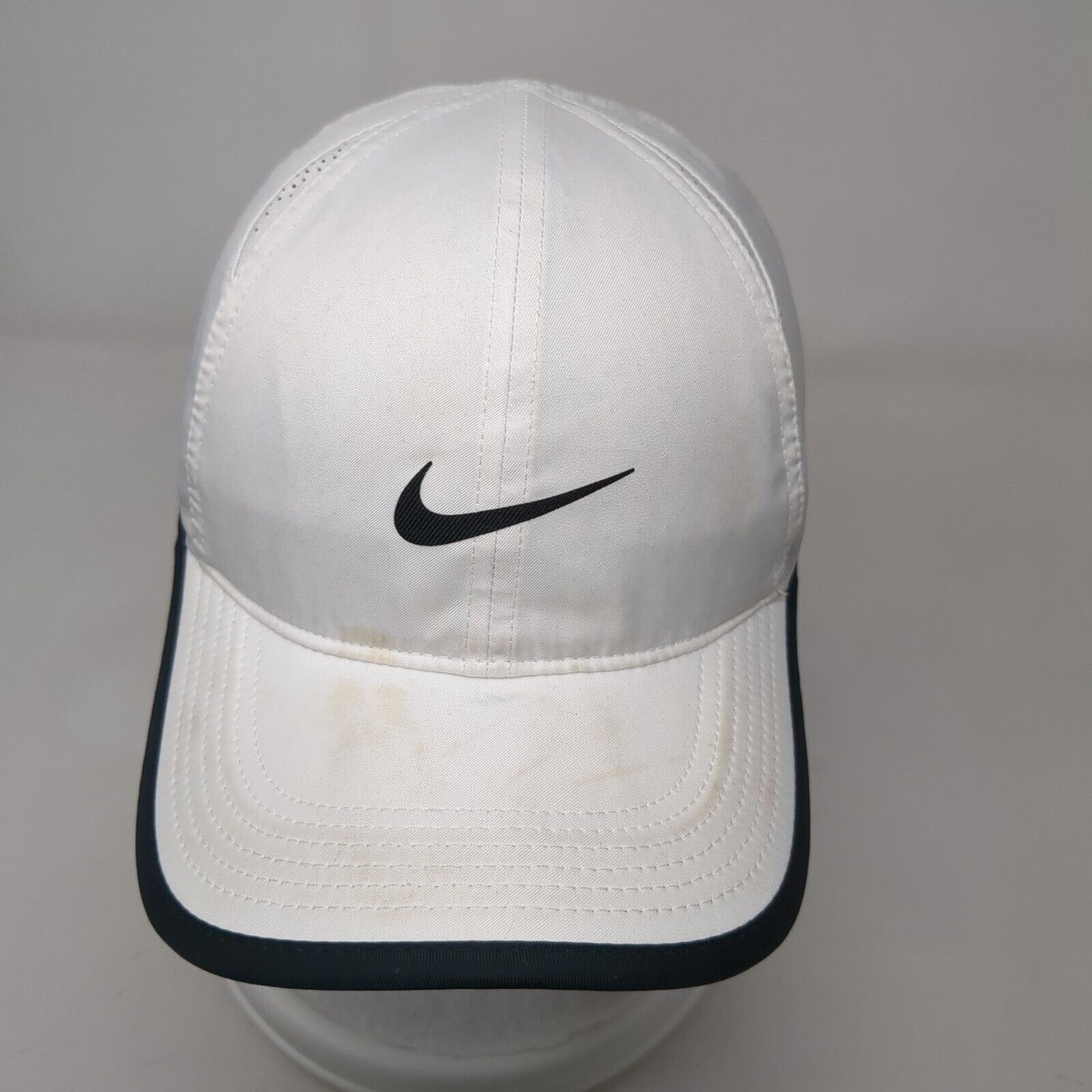 Nike Dri-Fit Strapback Hat White One Size Featherlight Black Trim