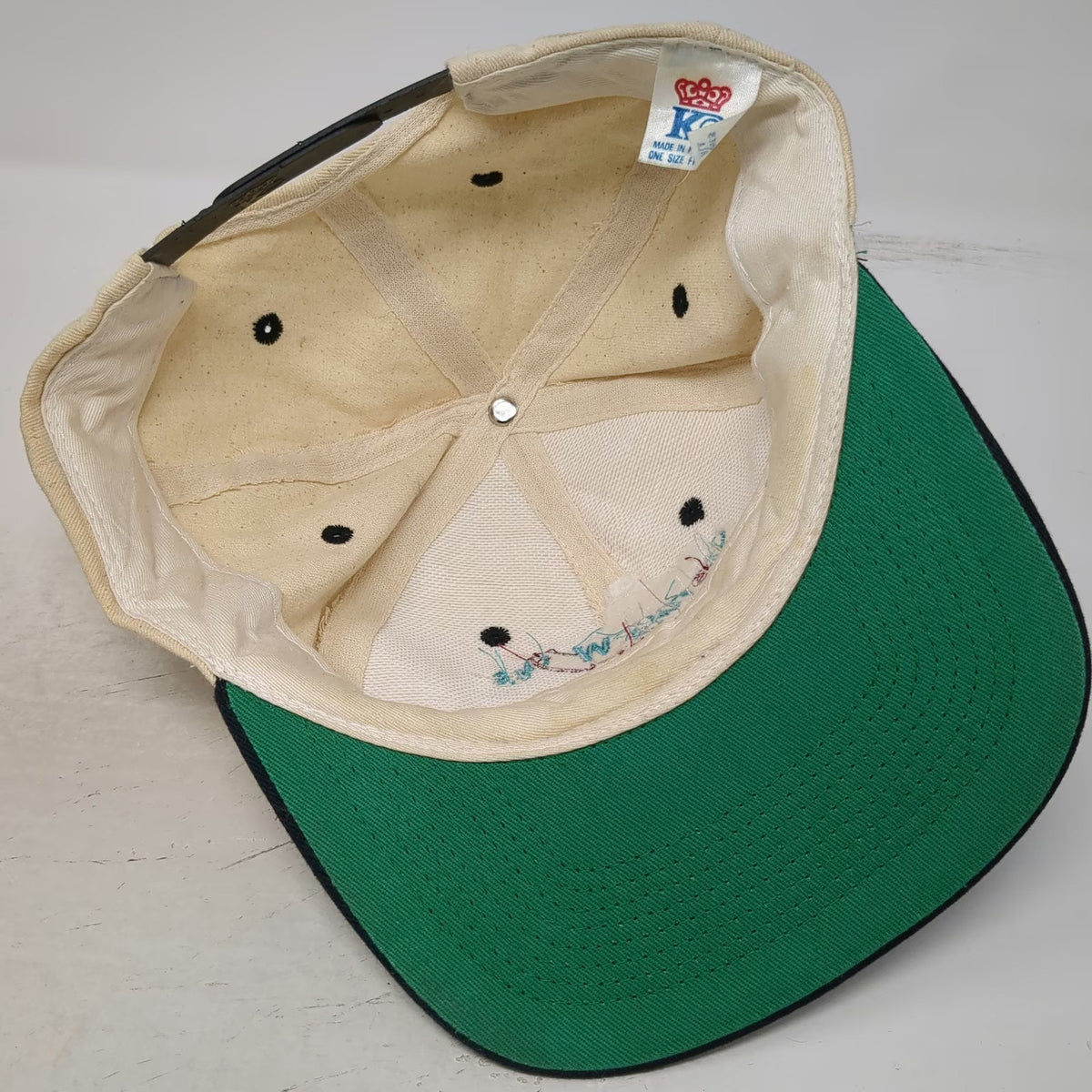 KC Snapback Beige Black One Size StorageWorks Digital Hat Green Underbrim Logo