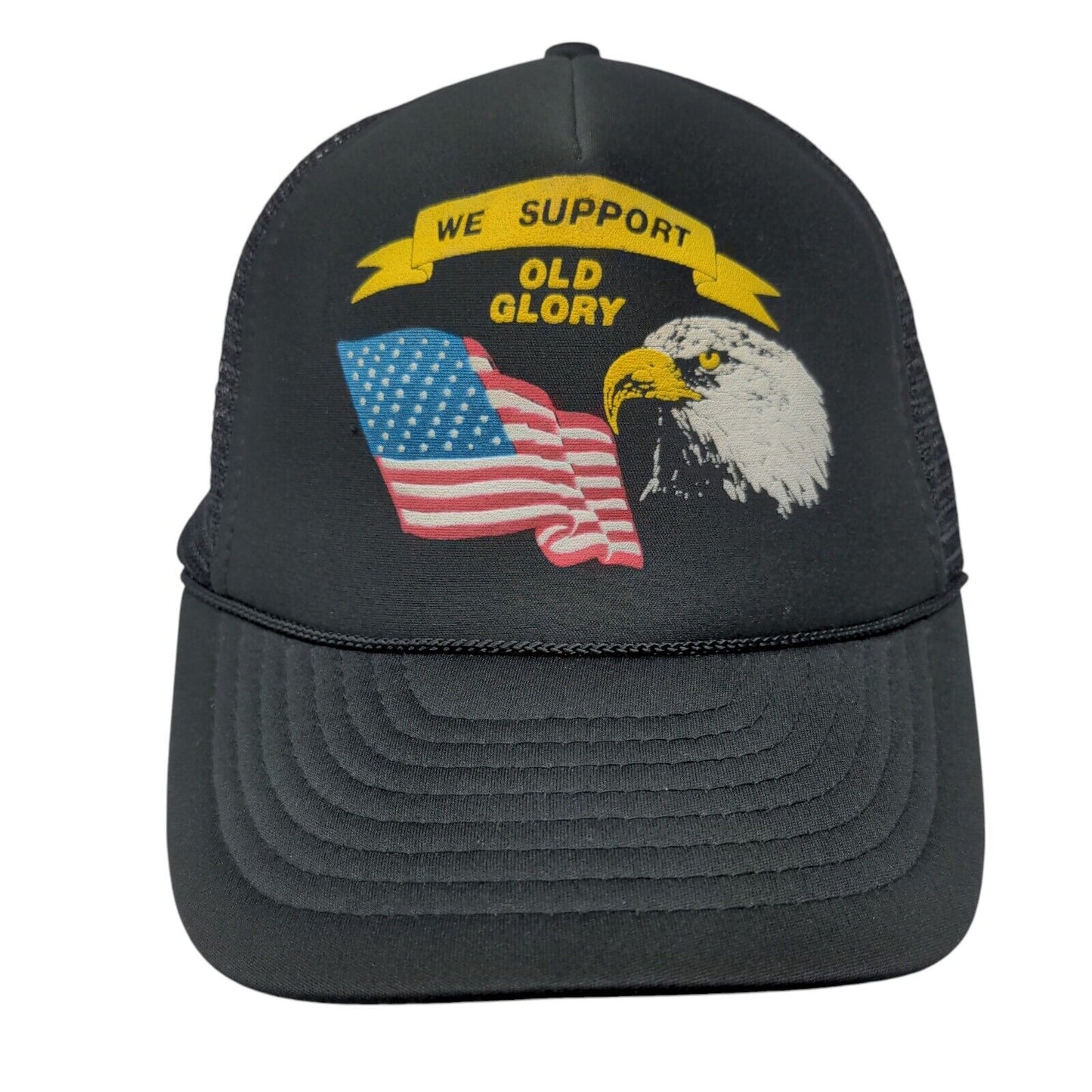 We Support Old Glory Snapback Rope Trucker Hat Black OSFA Mesh Back