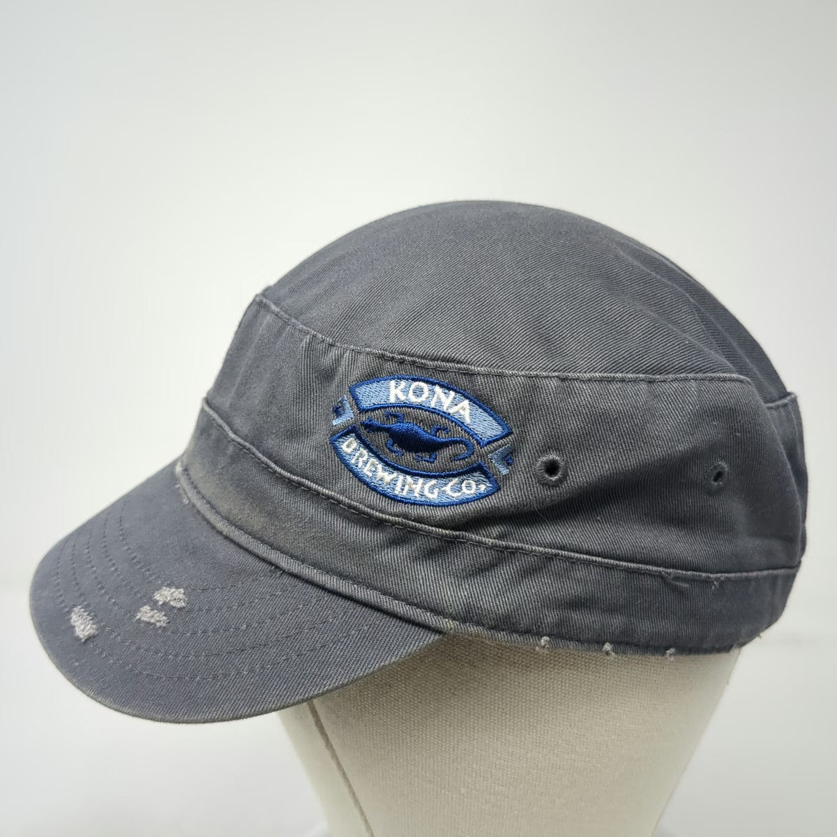 Kona Brewing Co Army Cap Gray One Size Distressed Adjustable Strapback Hat Logo