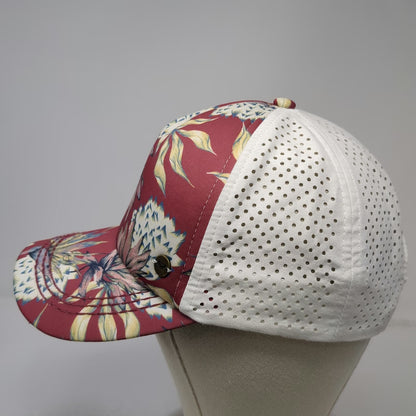Roxy Trucker Hat Red One Size Floral Print Perforated Breathable Mesh Snapback