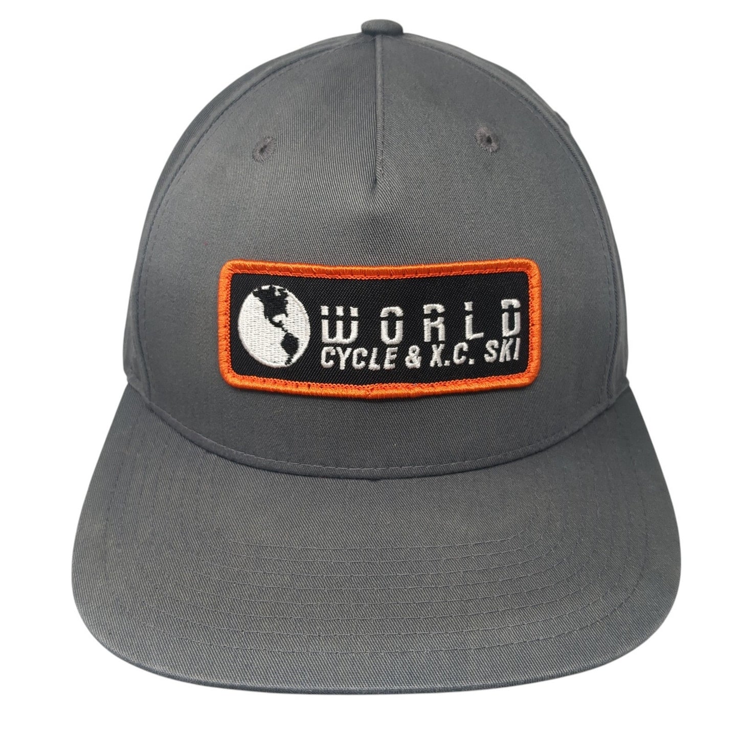 World Cycle & XC Ski Patch Snapback Hat Gray One Size Solid Outdoor