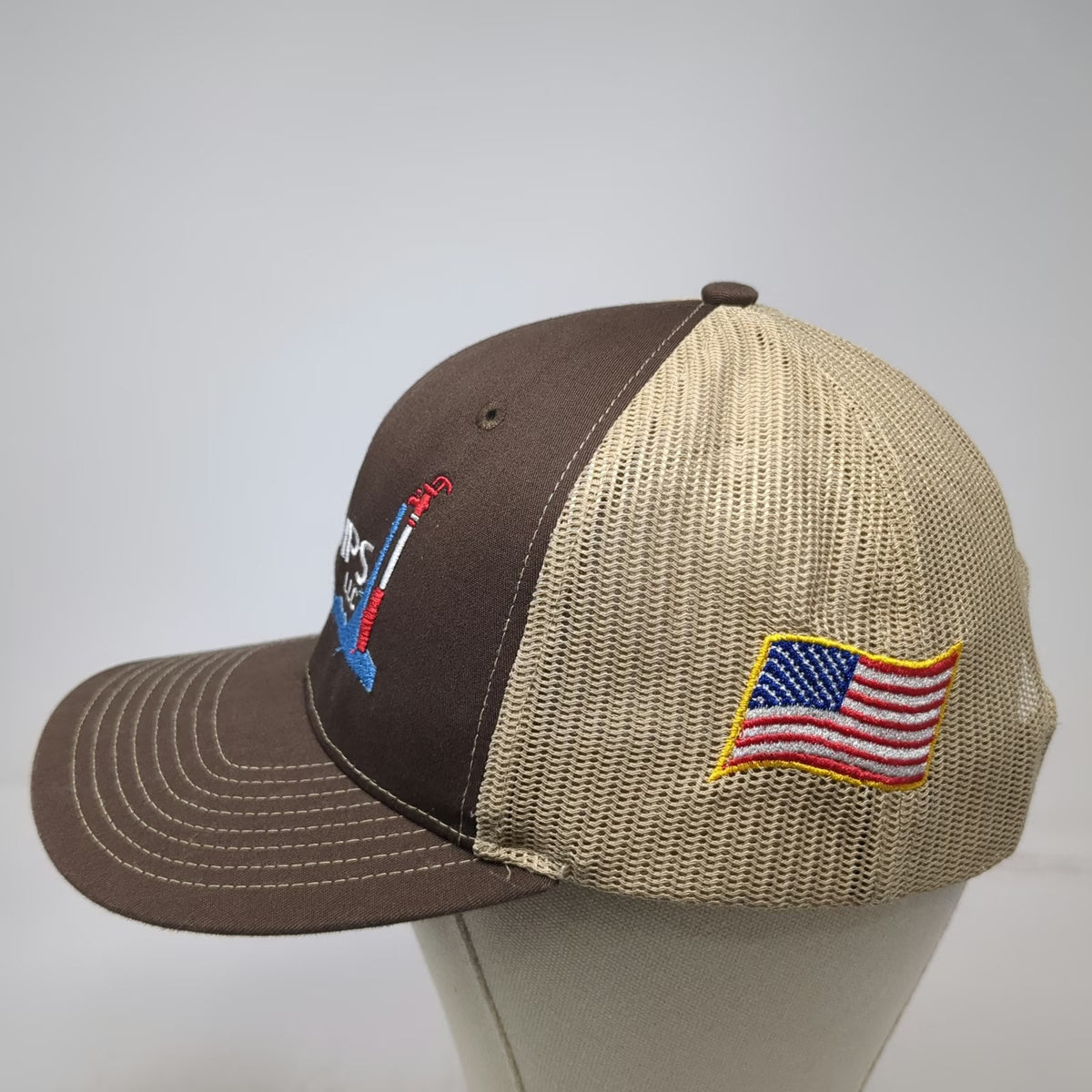 Richardson Brown One Size Trucker Hat Evans Pumps LLC American Flag Snapback