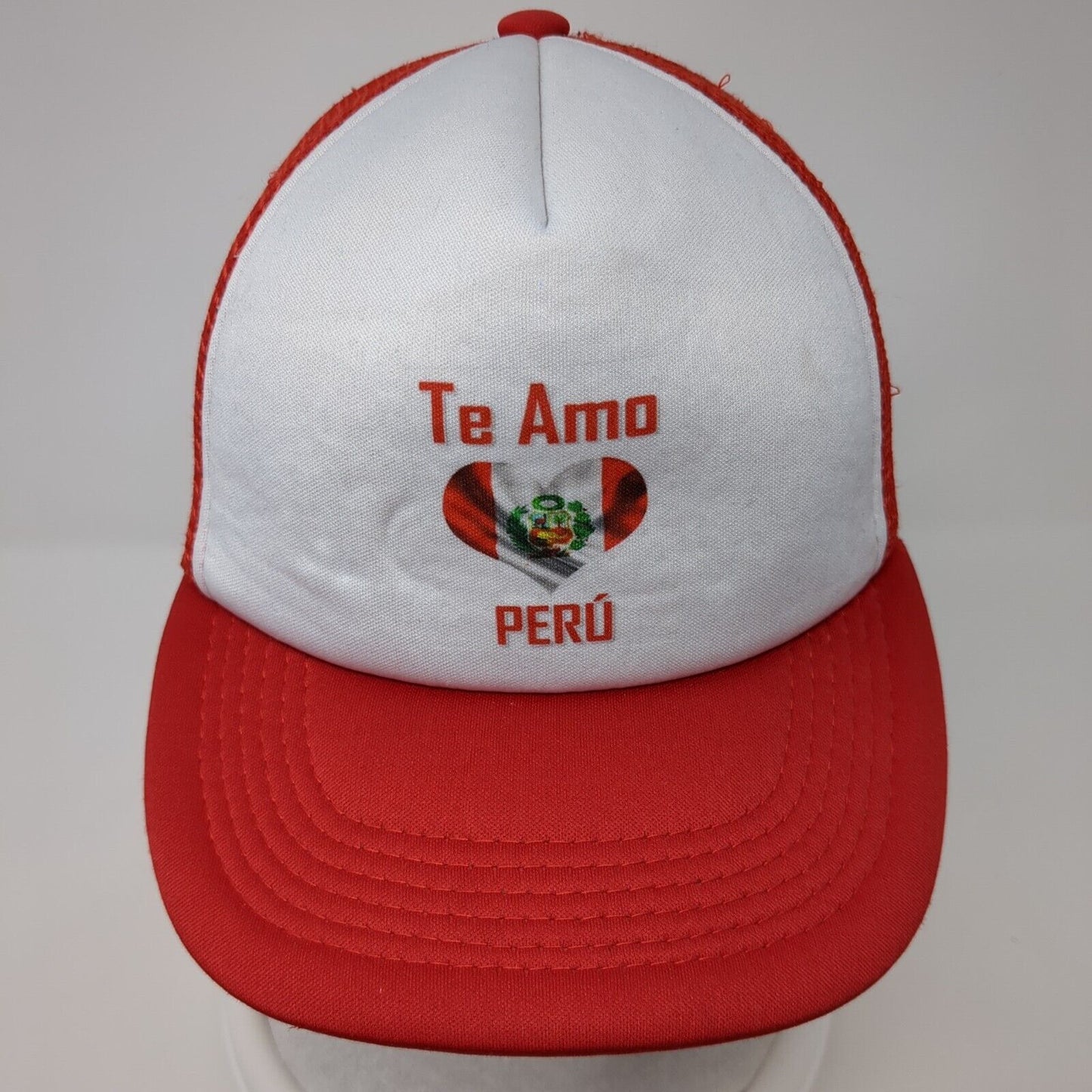 Te Amo Peru Snapback Mesh Back Trucker Hat Red One Size Colorblock