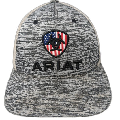 Ariat Trucker Hat Gray One Size Mesh Back USA Flag Logo Snapback Flexfit 110