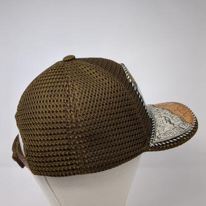 Tacaro Strapback Hat Brown One Size Adjustable Leather Patch Horse Breathable