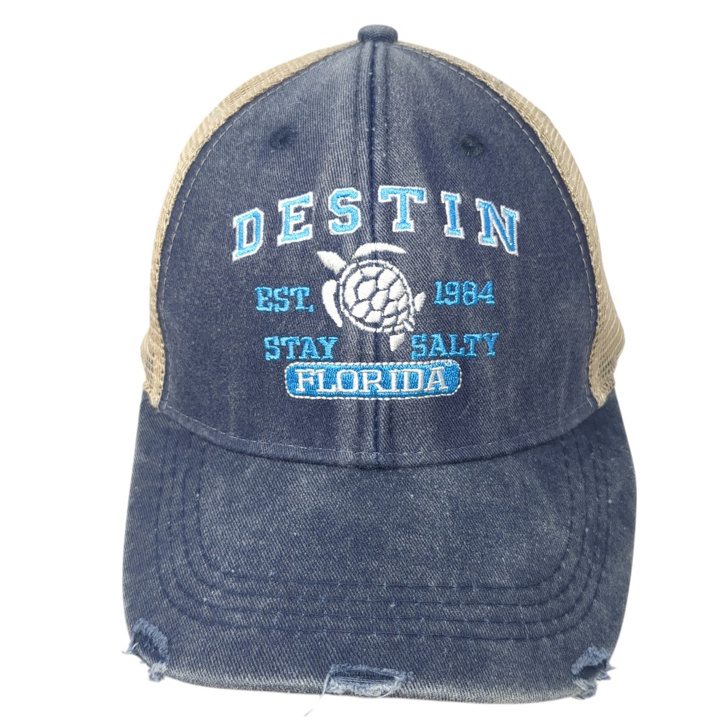 Destin Florida Stay Salty Snapback Trucker Hat Blue One Size Mesh Back