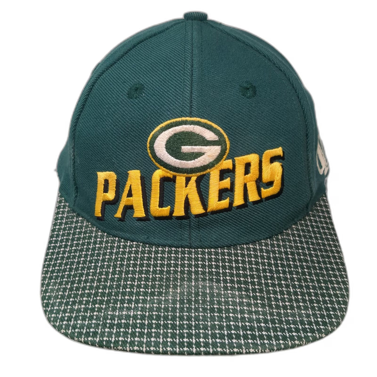 Green Bay Packers NFL Logo Athletic Green Hat Patterned Brim Strapback Vintage