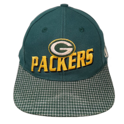 Green Bay Packers NFL Logo Athletic Green Hat Patterned Brim Strapback Vintage