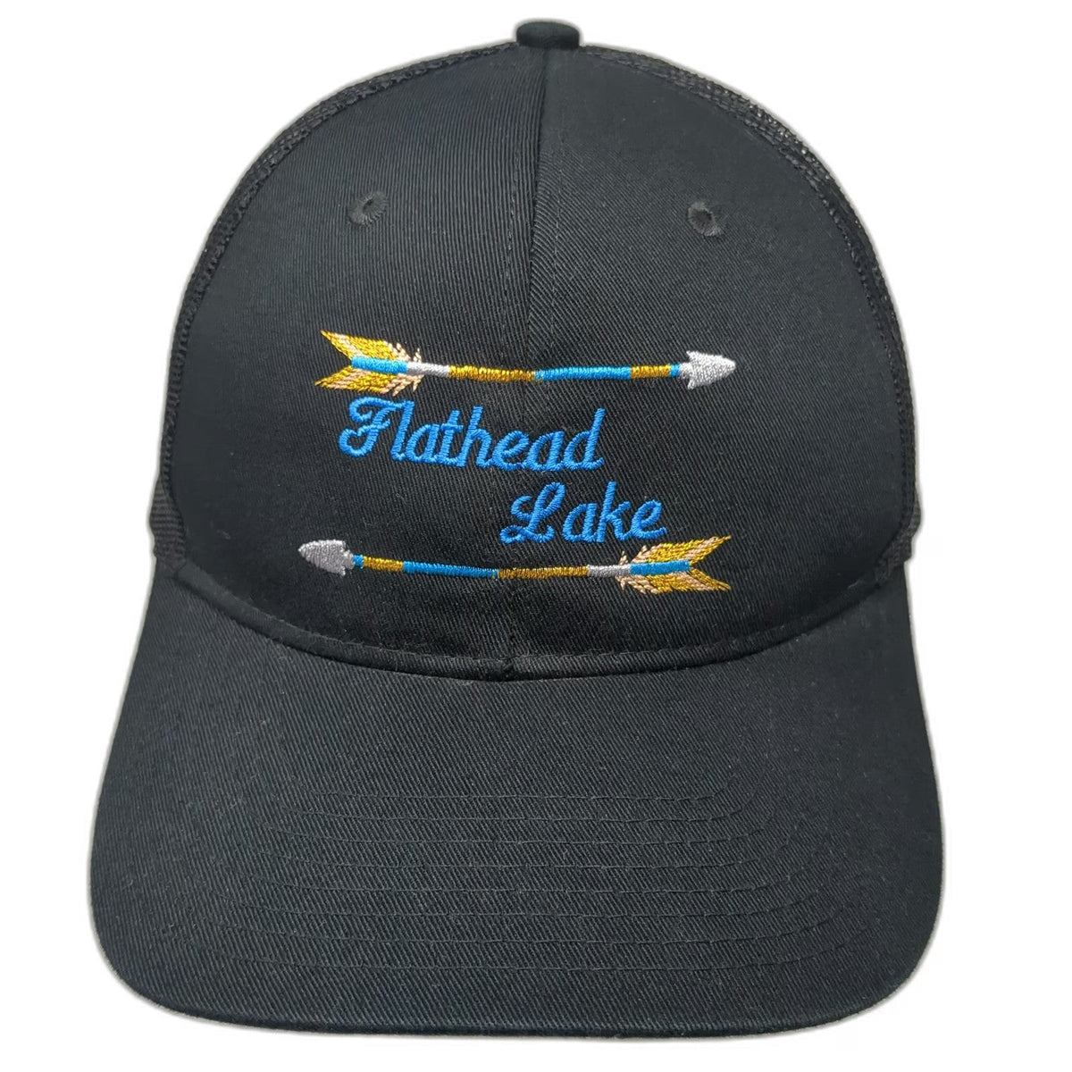 Port Authority Trucker Hat Black OSFM Flathead Lake Montana Mesh Snapback Cap
