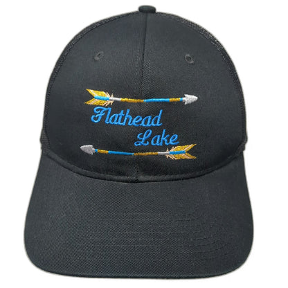 Port Authority Trucker Hat Black OSFM Flathead Lake Montana Mesh Snapback Cap