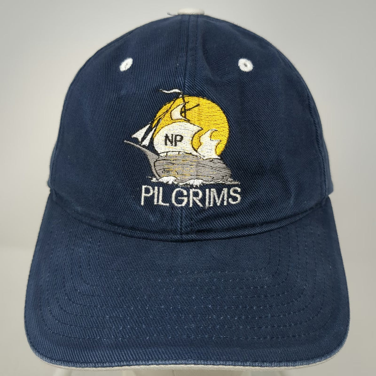 Yupoong Baseball Cap Blue One Size Hat Pilgrims Sailing Ship Graphic Strapback