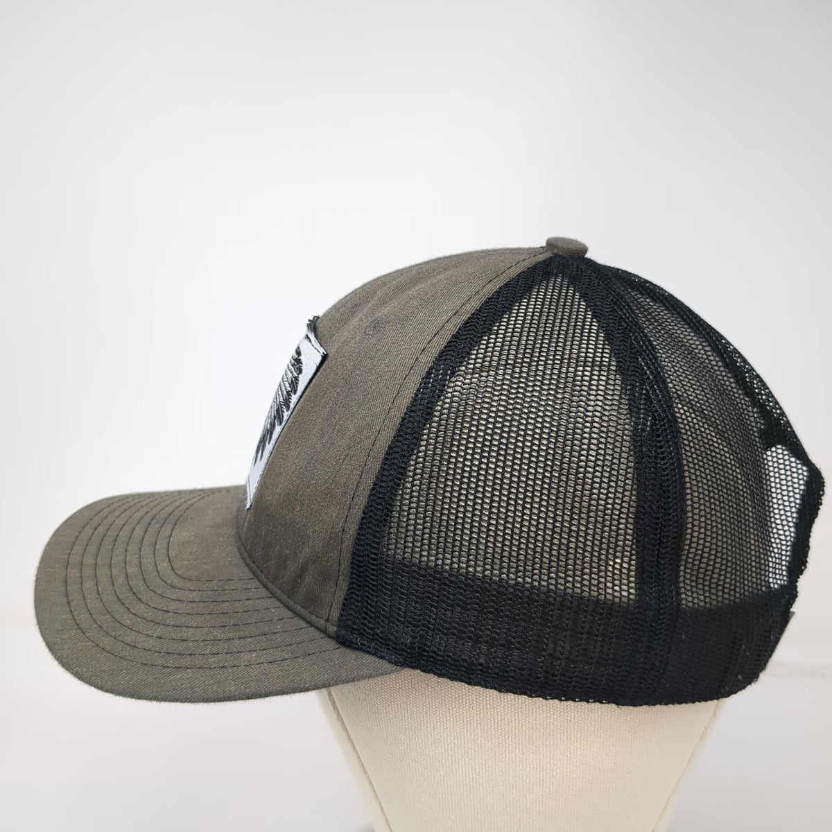 Fierce Headwear Trucker Hat Gray Black One Size Chief Skull War Bonnet Patch