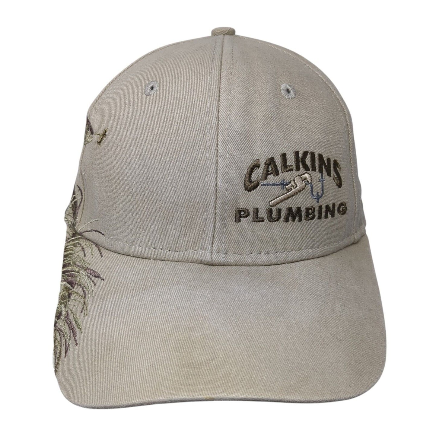 Calkins Plumbing Strapback Hat Tan One Size Adjustable Fish Dri-Duck