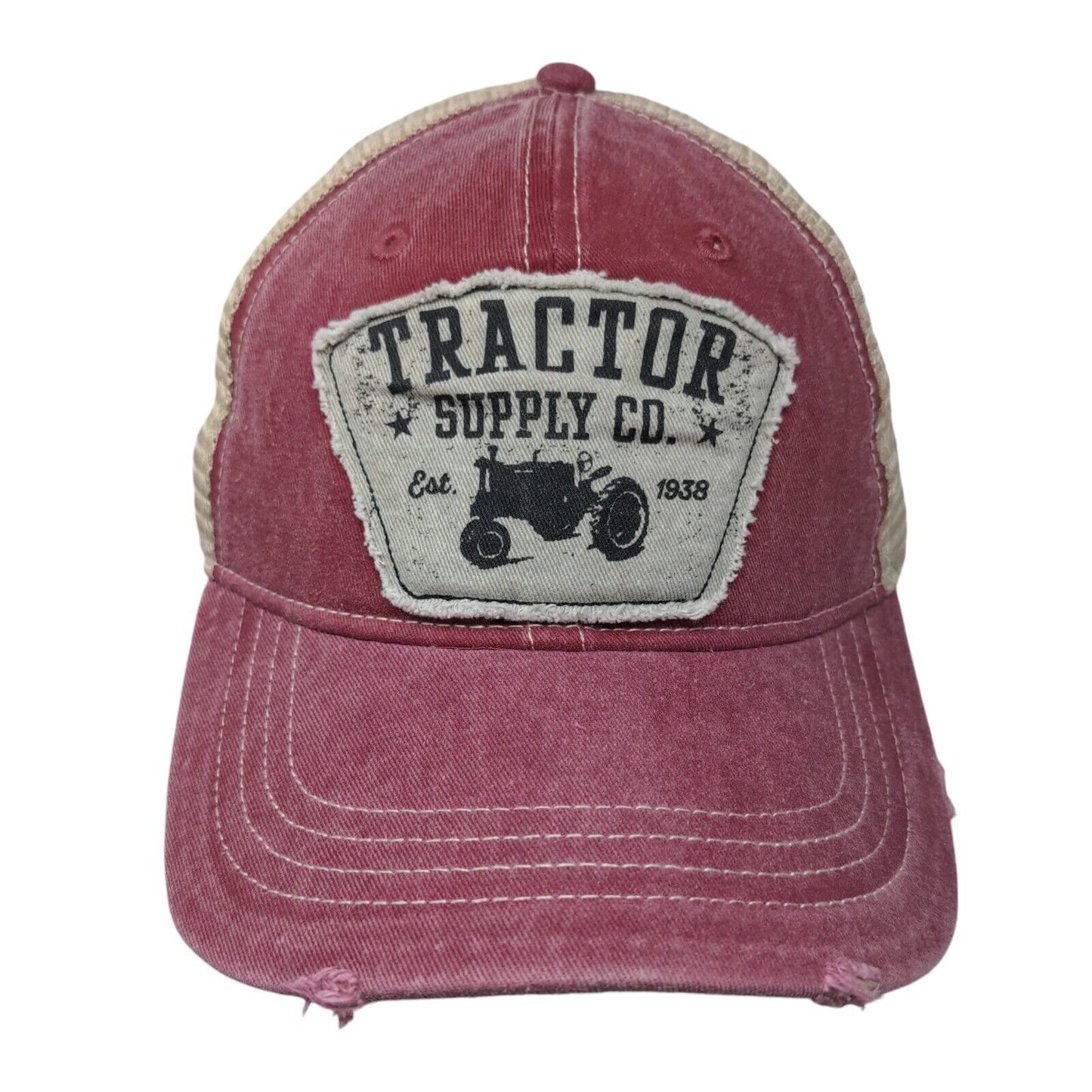 Tractor Supply Co. Snapback Trucker Hat Red OSFM Adjustable Mesh Back Distressed