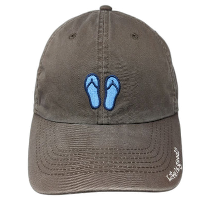 Life is Good Baseball Cap Brown One Size Slideback Flip Flops Cotton Hat Slogan