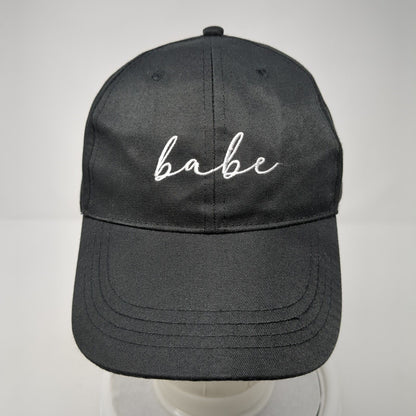 Babe Strapback Hat Black One Size Adjustable Embroidered Vented Holes 6 Panel