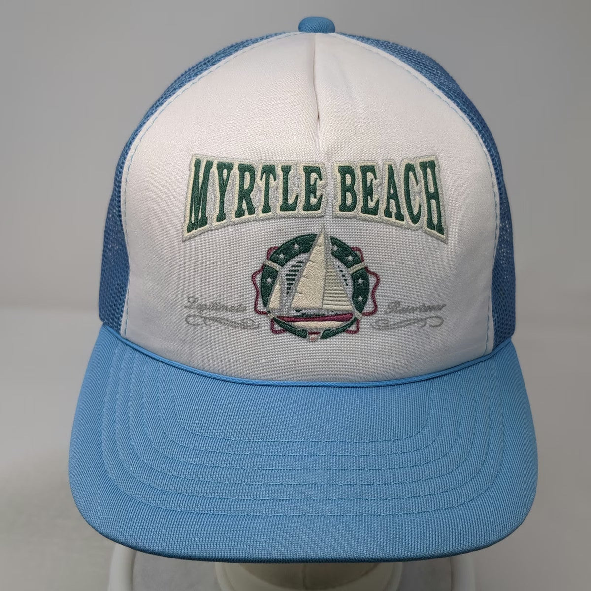 Trucker Hat Blue One Size Myrtle Beach Sailboat Snapback Mesh Foam Front Hat