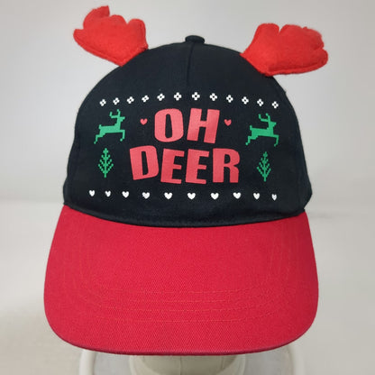 5 Panel Black Red Hat OSFM Oh Deer Reindeer Antlers Christmas Holiday Graphic