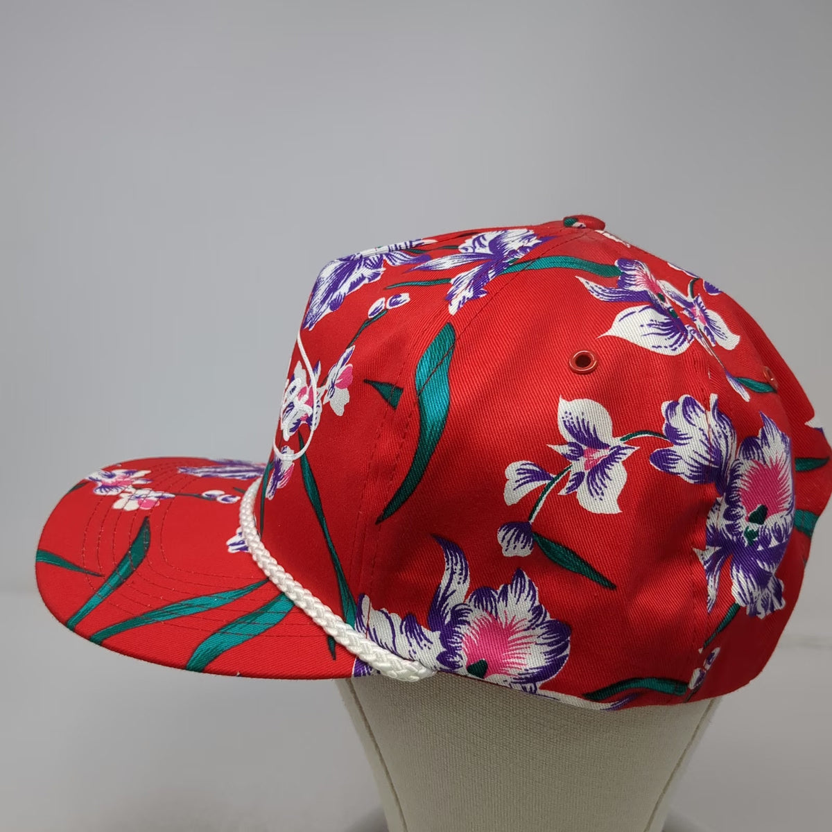 Peterbilt 5 Panel Red One Size Floral Hibiscus Rope Snapback Logo Embroidery Hat