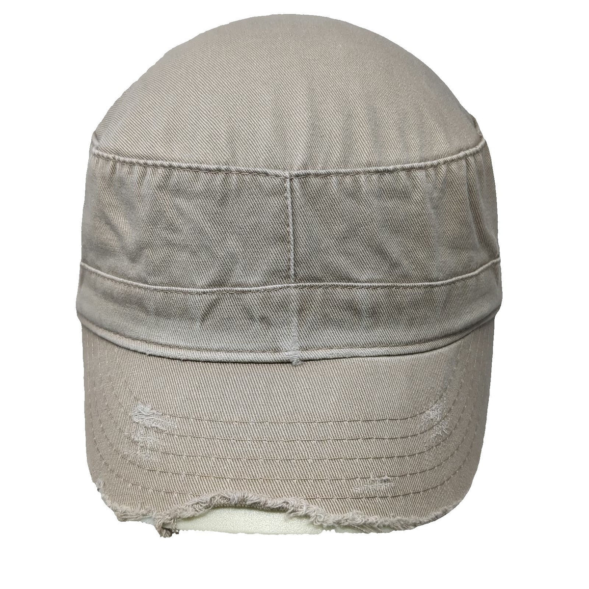 DPC Army Cap Beige One Size Frayed Brim Red Cross Stitch Cotton Twill Hat