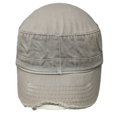 DPC Army Cap Beige One Size Frayed Brim Red Cross Stitch Cotton Twill Hat