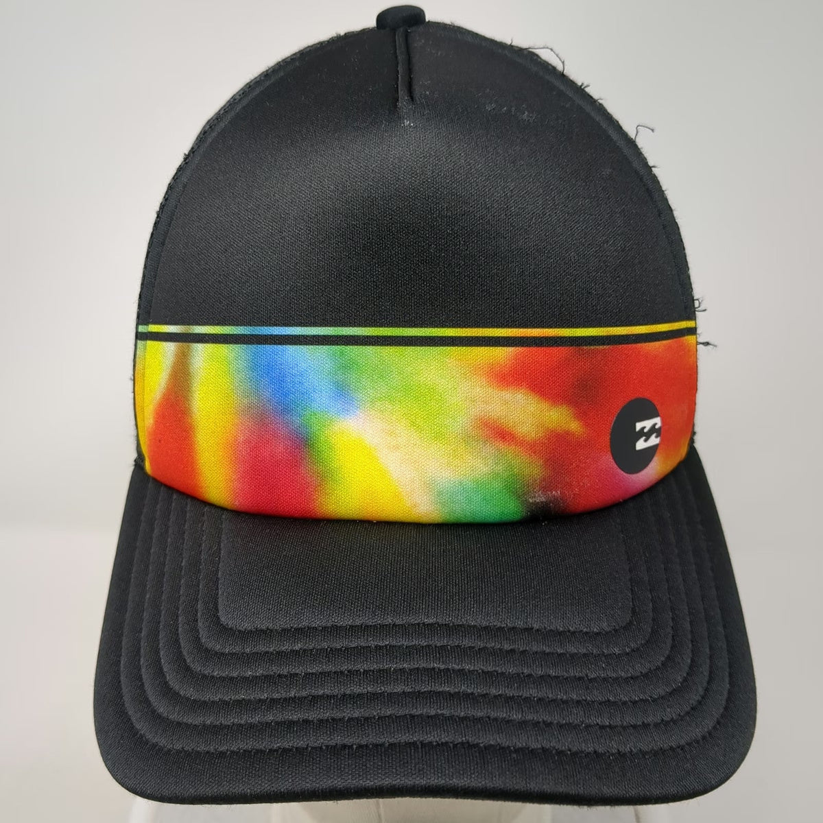 Billabong Trucker Hat Black One Size Tie-Dye Rainbow Stripe Mesh Snapback