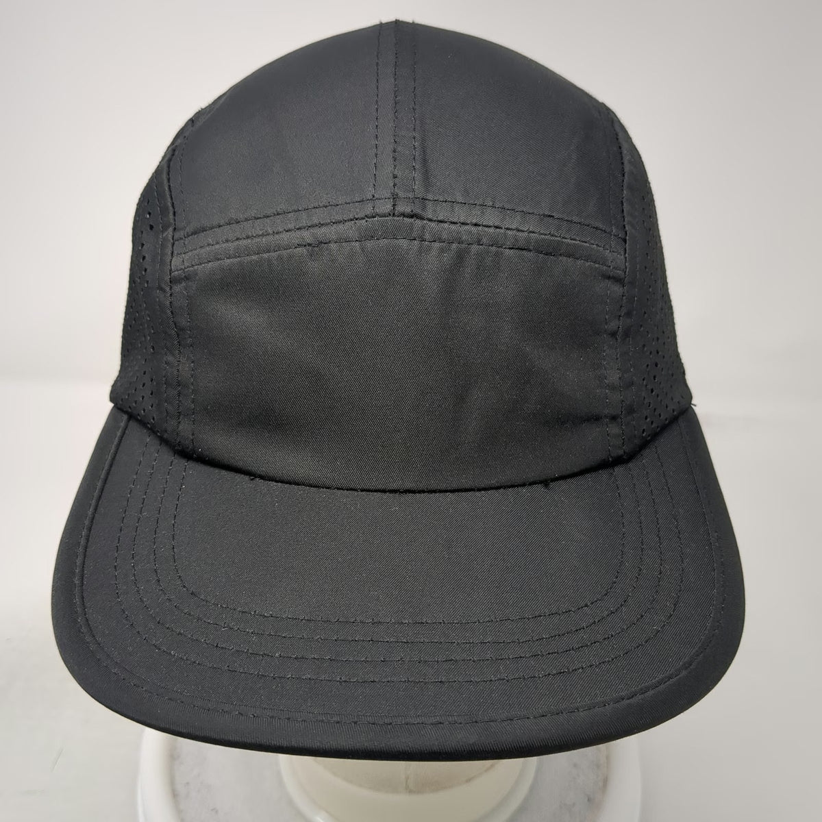 BYLT 5 Panel Black Hat One Size Slideback Laser Cut Mesh Premium Performance Cap