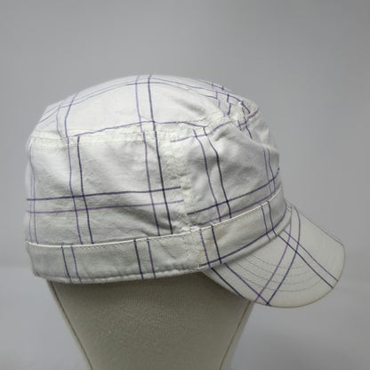 Nike Army Cap White Purple One Size Plaid Cotton Flat Top Elastic Back Hat
